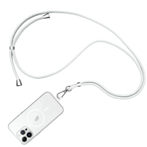 Tobfit Cordão correia universal para telemóvel, correias cruzadas, alça de ombro multifuncional ajustável e removível, compatível com a maioria das capas de telemóvel, Branco