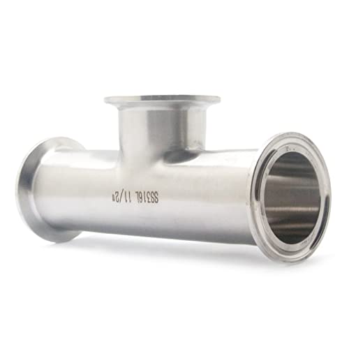 Image of QiiMii Tri Clamp 1.5 inch instrument Tee Tri Clover Tee Fittings 3 Way Stainless Steel SS316L,38mm Pipe OD(1.5 Inch),Used In Pharmacy