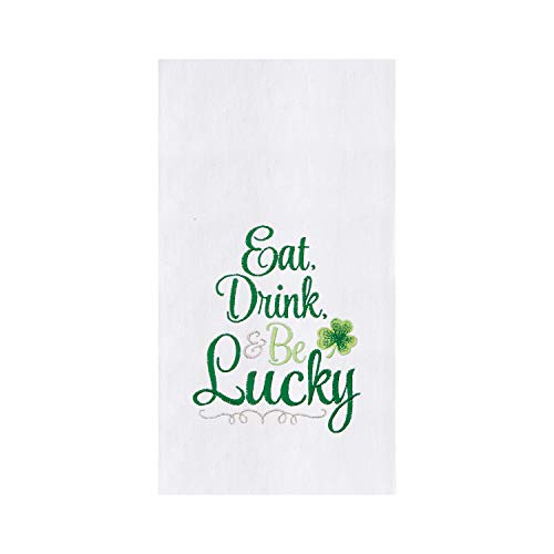 C&F Home St. Patrick's Day Eat Drink & Be Lucky Irish Shamrock Clover Embroidered Flour Sack Kitchen Dishtowel St. Pattys Day Ireland Machine Washable Drying Kitchen Dish Hand Towel Decor Decoration