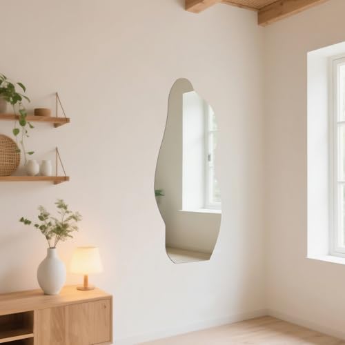 Image of iCAGY Acrylic Full Body Mirror - Self-Adhesive Shatterproof Wall Mirror, Ultra-Thin 0.06 inch Lightweight for Home Gym, Bedroom, Closet Door - Frameless Easy Install (1, Cloud, 16 inch W x 47 inch L)