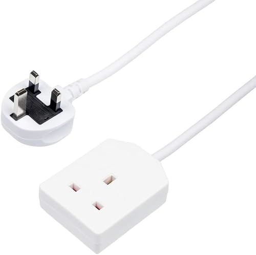 Extension Lead 1 Way Gang 2 Meter Single Socket Mains Power Extension Cord 13A Fused Strip 3Pin UK Plug Power Cable Ideal For Multiple Appliances Of Home & Office (White)