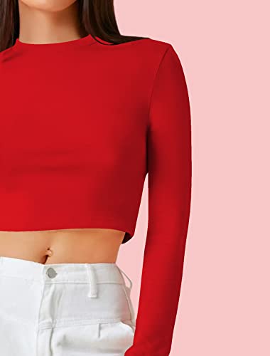 Image of Dream Beauty Fashion Women's Casual Round Neck Long Sleeves Stylish Crop Top - 17 inch Inches (Tee-Tally 02)