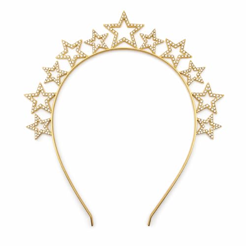 Star Halo Headband with Rhinestones Gold Tiara for Women and Girls Shining Star Headband Hair Hoop for Wedding Christmas New Year Party and Festival Accessories
