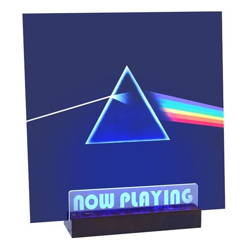 ZEDKEHO Now Playing Vinyl Record Stand - LED Light Vinyl Record Display Wooden Storage Holder Accessories for Record Collectors