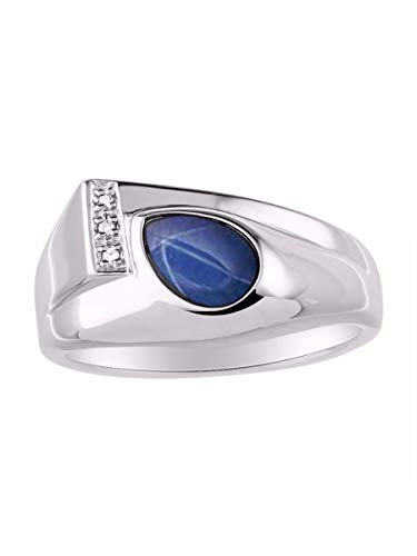 Rylos Men's Rings - Timeless Pear Shape Cabochon Gemstone & Diamonds - Elegant Tear Drop Rings for Men, Sterling Silver Rings in Sizes 8-13. Exquisite Men's Jewelry!4