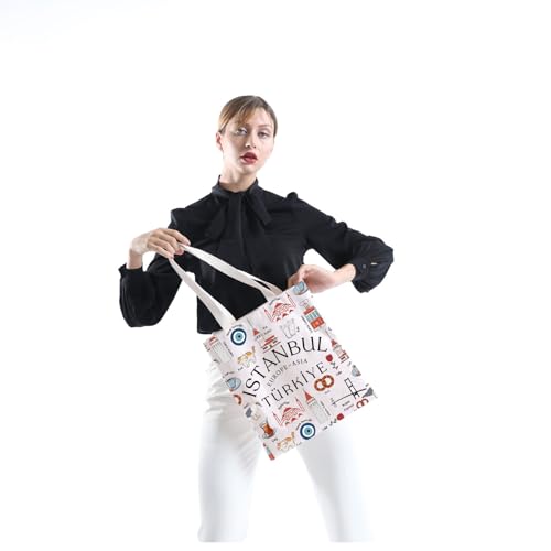 BLUPARK Istanbul Tote Bag Funny Istanbul Landmarks Gift Turkish Handle Bag Turkiye Gift Turkey Travel Bag Turkey Lover Gift
