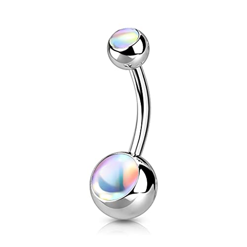 beyoutifulthings Piercing para el ombligo con doble bola iridiscente, acero quirúrgico, barra de 1,6/10 mm, Acero inoxidable Cover