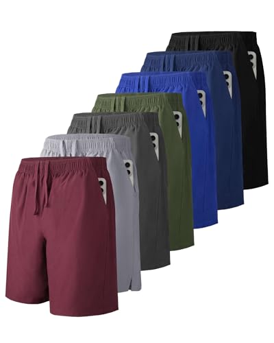 Liloak Men's Athletic Running Shorts with Zipper Pockets,Pack Dry-Fit Shorts for Men,7 Inch Mens Quick Dry Shorts