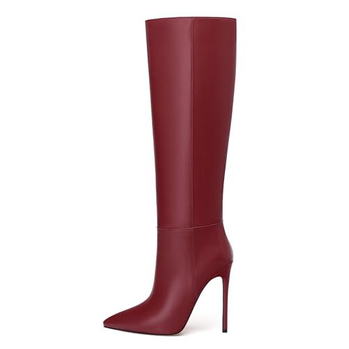 SHOWFOREST Knee High Boots for Women Pointed Toe Stiletto High Heel 4.7 Inch Pull on Tall Boots Classic Evening Party Dating Fall Winter Shoes2
