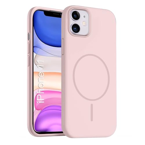 Image of iPhone 11 Silicone Magsafe Case | Shock Proof Design & Camera Protection | Premium Rubberised Apple iPhone 11 Cover (Microfiber Lining) | Magnetic Liquid Silicone - Pink