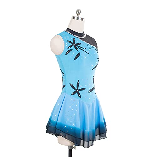 Vestido de Patinação Artística, Dois Tons Gradiente Strass Sem Mangas Meninas Mulheres Competição de