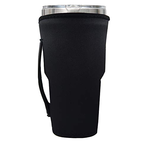 Reusable Neoprene Iced Coffee Cup Sleeve Neoprene Insulated Sleeves Cup Cover Holder Idea For 30oz - 32oz Tumbler Cup,Trenta Starbucks,Large Dunkin Donuts (Only Cup sleeves) (Black)