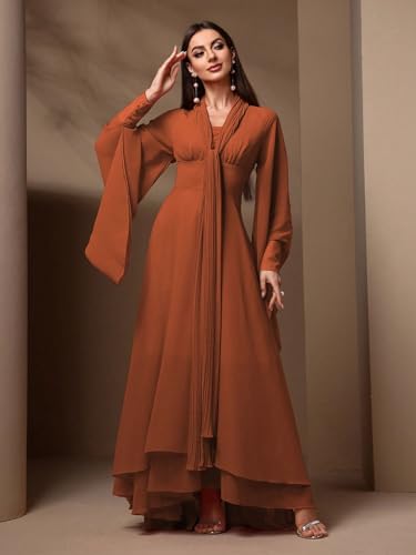 Image of TOLEEN Casual Dresses for Women Long Sleeve Flowy Swing Chiffon Maxi Dresses, Medium, Darkred-805
