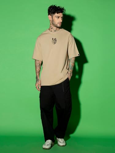 Image of Bewakoof Men's Graphic Printed 100% Cotton T-Shirt - Oversized Fit, Round Neck, Half Sleeves