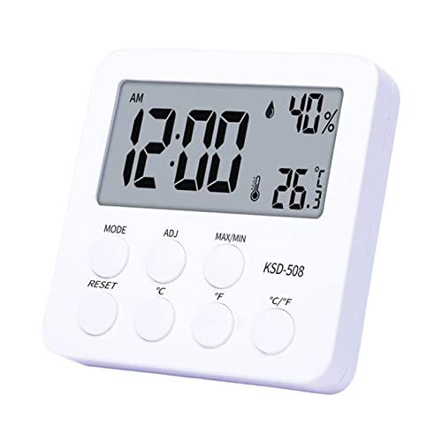 Cyhamse Pequeña Termometro Digital Casa Interior, Higrómetro de Pantalla Portátil Profesional con Reloj, Medidor Humedad Blanco Preciso, Sensor Temperatura Humedad para el Hogar, la Oficina Cover