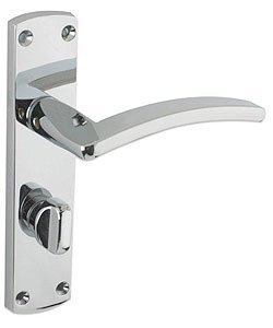 Toledo Door Handle Lever Bathroom on Backplate in Polished Chrome