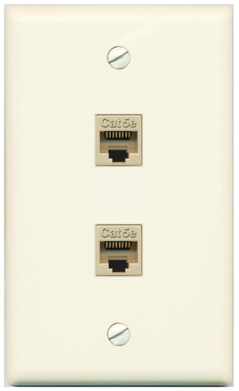 RiteAV 1 Gang 2 Port Cat5e Ethernet Wall Plate - Flat Style Light Almond