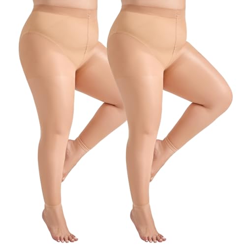 Yilanmy Footles Plus Size Tights for Women Tummy Control Sheer Tights