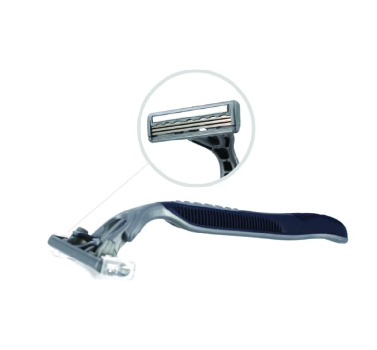 Triple Blade Razor with Lubricating Strip, blue handle 500's units/cs