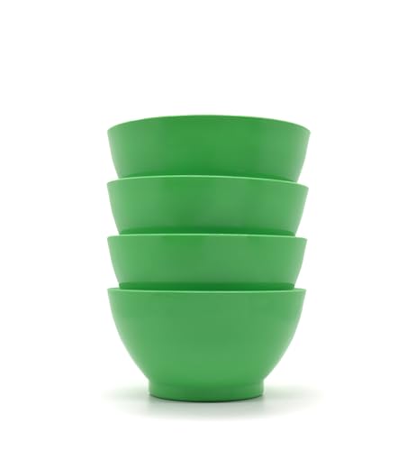 CaliBowl Non-Spill Plastic Bowl Set - 20oz Reusable Kitchen Bowls with Concave Inner Lip and Non-Slip Base - For Cereal, Soups, Salad, Pasta and Serving - Set of 4 - Seagrass Green