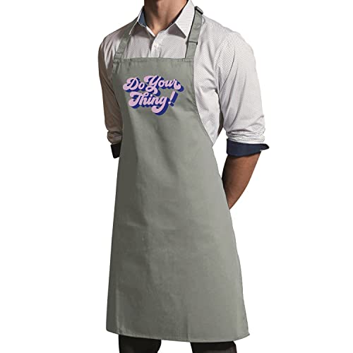 Tablier de cuisine premium gris au design graphique avec message moderne