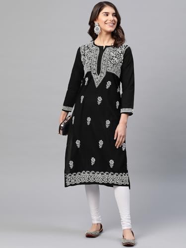 Image of Ada Hand Embroidered Lucknowi Chikankari Cotton Kurta for Women A341075