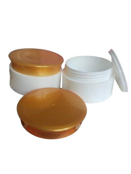 Shree Maha Double Wall Empty Cream Container 25gm - Thick Plastic Jar With Foam Lined Lid for Eyeshadow, Makeup, Cosmetic Samples - Pack of 12 [Gold/White]