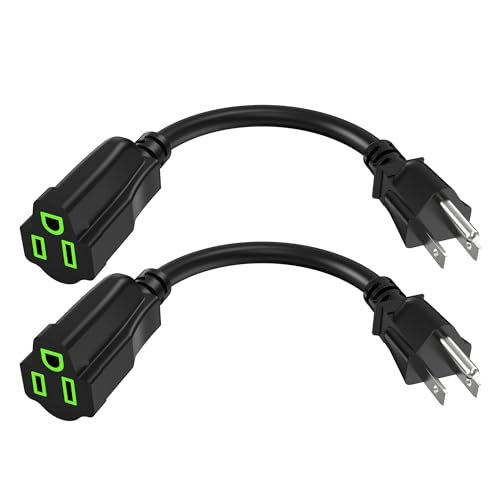 Power Extension Cord 0.5FT/6Inch(2 Pack) Short 3 Prong Electric Extension Cable Outlet Saver Single Outlet Heavy Duty Waterproof Flexible 16 AWG 13A 125V Extender Wires with 15 Cable Ties