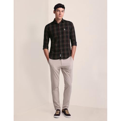 Image of U.S. Polo ASSN. Checked Tailored Fit Shirt for Men - 100% Cotton, Breathable & Comfortable, Full Sleeves Casual Shirt for Men