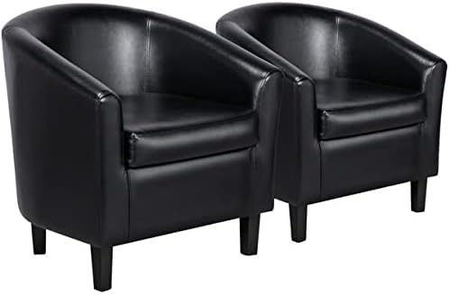 Yaheetech Accent Chair, Faux Leather Armchairs Comfy Barrel Chairs Modern Club Chair with Soft Seat for Living Room Bedroom Reading Room Waiting Room, Black, Set of 2