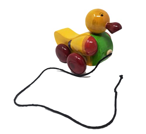 Image of A&A Kreative Box Wooden Pull Along Toy Encourage Walking, Build Gross Motor Skills and Hand-Eye Coordination Handcrafted by Indian Artisans for Kids Toddlers (Dukloo Duck)