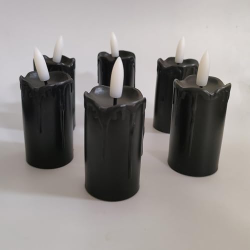 Image of 6 Pack LED Flameless Votives with Built-in Timer Realistic Black Wick Drips Battery Operated Electric Candle Set for Home Party Wedding Halloween Christmas Decorations 1.5 inch D x 3.5 inch H, Black