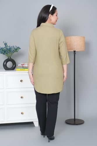 Image of Mlada Rayon Flare Top for Women | 3 /4th Sleeve Regular Fit and Flare Top | Women Office Tops Tunic | Western Long Shirt Top for Women | Shirt Collar Top for Women | Rayon Tunic Tops for Women Western