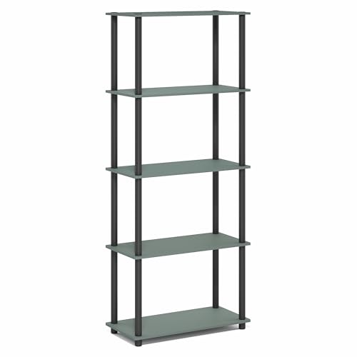 Image of Furinno Turn-N-Tube Storage Shelves, 5-Tier Book Shelf, Corner Shelf, Toolless Open Shelves, for Organization and Storage, Living Room, Garage, Home Office, Sage Green