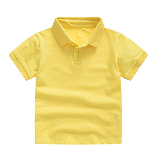 Baby Unisex Shirt,Fineser Toddler Kids Baby Girls Boys Short Sleeve Button Up Collar Classic Solid T-Shirt Tee Tops 1-6Y (Yellow, 18-24 Months(100))