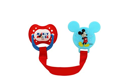 Image of Disney Cudlie Mickey Mouse Baby Boy 4 Pack of 2 Pacifiers & 2 Clips with Old Time Mickey Print