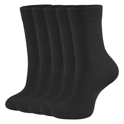 CLOSEMATE Womens Calf Crew Socks Soft Cotton and Lightweight Black White Fall Color 5 Pairs