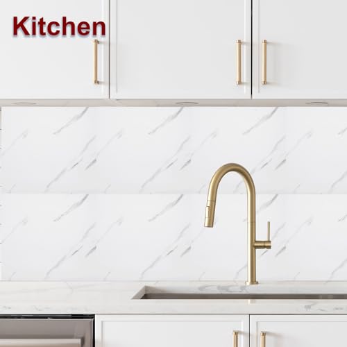 QUARKZMAN 10 Stück Peel-and-Stick-Marmorfliesen, wasserdichte Wandverkleidungsrückwand, 12x12 PVC Peel-and-Stick-Duschfliesen für Badezimmer, Küche, Wohnzimmer, elegantes weißes Design