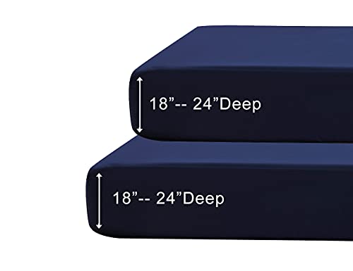 Spannbettlaken für Queen-Size-Betten, 45,7 cm - 61 cm, extra tief, vollelastisch, marineblau, weich gebürstete Mikrofaser-Spannbettlaken Cover