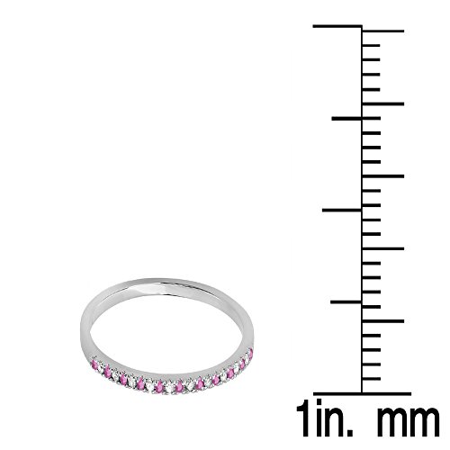 Dazzlingrock Collection 18K Round Pink Sapphire & White Diamond Womens Dainty Anniversary Wedding Stackable Ring, Solid White Gold3