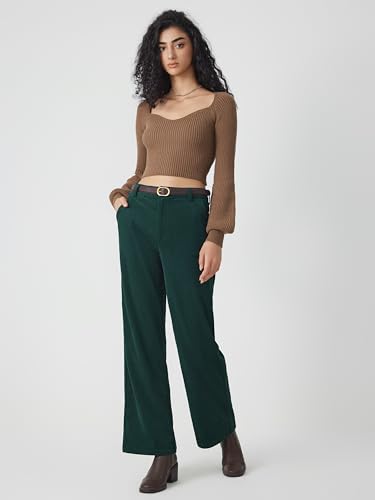 Image of CIDER Women's Crop Top Sweater Square V Neck Lantern Sleeve Cute Rib Knit Pullover