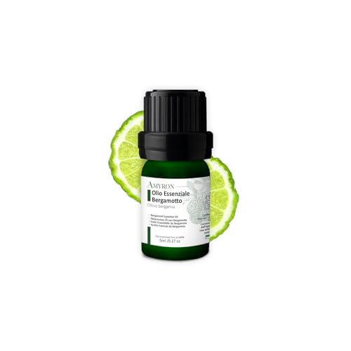 Aceite Esencial de Bergamota 5 ml AMYRON | Citrus Bergamia | 100% Natural Y Puro Ideal Para Aromaterapia Y Uso Terapéutico Y Alimentario | Difusores De Aceites Esenciales | Masajes | Sin OGM