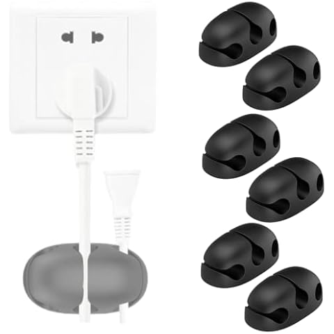 6 Pcs Cable Organisers Cord Organizer Cable Holder Desk Cable Tidy Clips Silicone Self Adhesive for Desktop USB Charging Cable Power Cord Mouse Cable Wire PC Office Home Cover