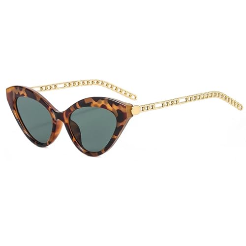 Lunettes de soleil œil de chat pour femmes avec chaîne métal décorative