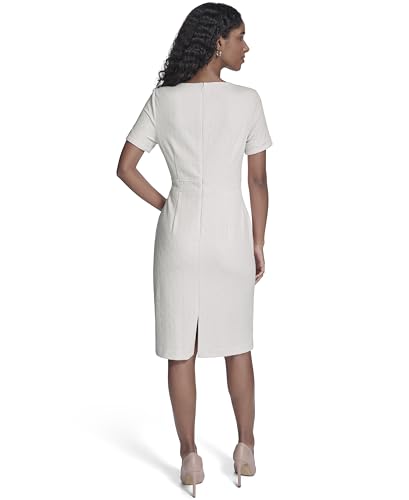 Image of Tommy Hilfiger Women's Short Sleeve Round Neck Novelty Button Tweed Mini Sheath Dress