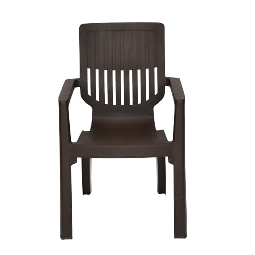 Image of Nilkamal Ortho Comfort Plastic Chair with Arm|Set of 4| 3 Year Warranty |Stackable Chair for Home, Living Room, Dining Room, Cafe & Balcony |Ergonomic Back Support |Indoor & Outdoor |Season Rust Brown
