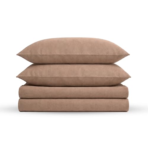 Image of Tribeca Living Triple Brushed Soft Cotton Flannel Sheets Set, King Size 170-GSM Weight Extra Deep Pocket Sheet in Solid Cashmere Color
