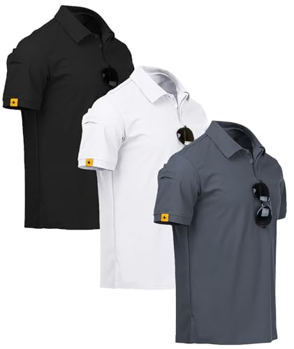 ZITY Lot de 3 Polos Hommes Manches Courtes Séchage Rapide Respirant Tshirt Hommes Polo d'été Casual Sport Shirt Regular Fit Polos de Golf(XL Noir Blanc Gris)