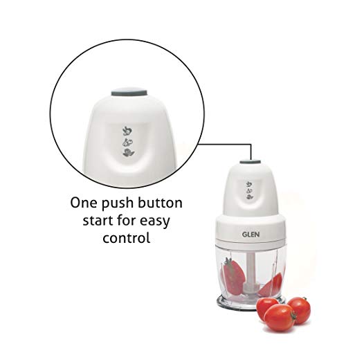 Image of Glen Electric Chopper for Kitchen, 400ml Bowl, 250W Mini Fruit & Vegetable Cutter with Rust-Resistant Stainless Steel Blades, Whisker Disc, Chops Onion & Nuts - White (SA4043 B)
