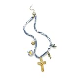 Dcaknri Collar de cuerda de tela apilable con colgante de cruces de acero inoxidable, elegante cadena de clavícula para joyería apilable casual, collar apilable, talla única, como se describe, como se